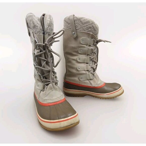 Sorel Boots Women's Size 8 Joan Of Arctic Winter Snow Tan Orange Leather - Picture 1 of 13